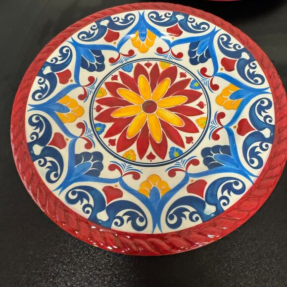 Tuscan Floral Sunflower Melamine Lunch Salad Plates Set Of 4 Red Multicolor - Picture 4 of 9